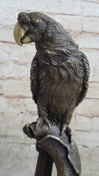 Parrot Bird Bronze Sculpture on Marble Base Signed 13" x 7"