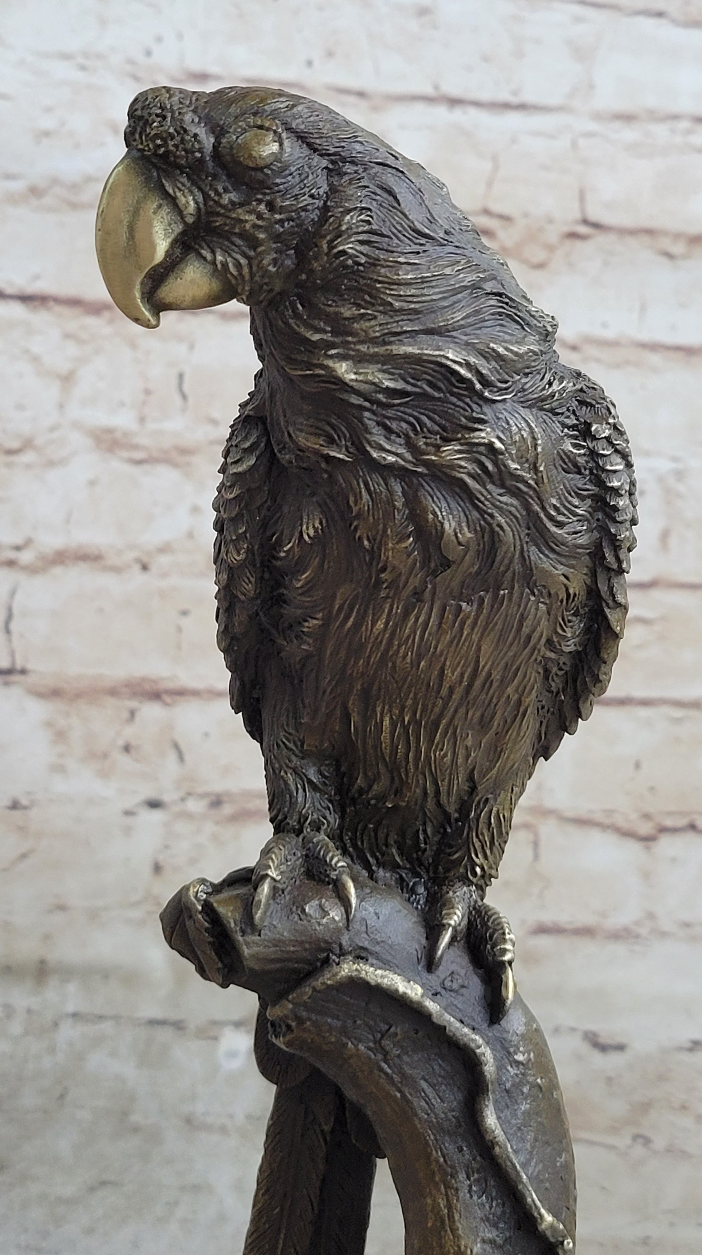 Parrot Bird Bronze Sculpture on Marble Base Signed 13" x 7"