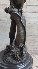 Parrot Bird Bronze Sculpture on Marble Base Signed 13" x 7"