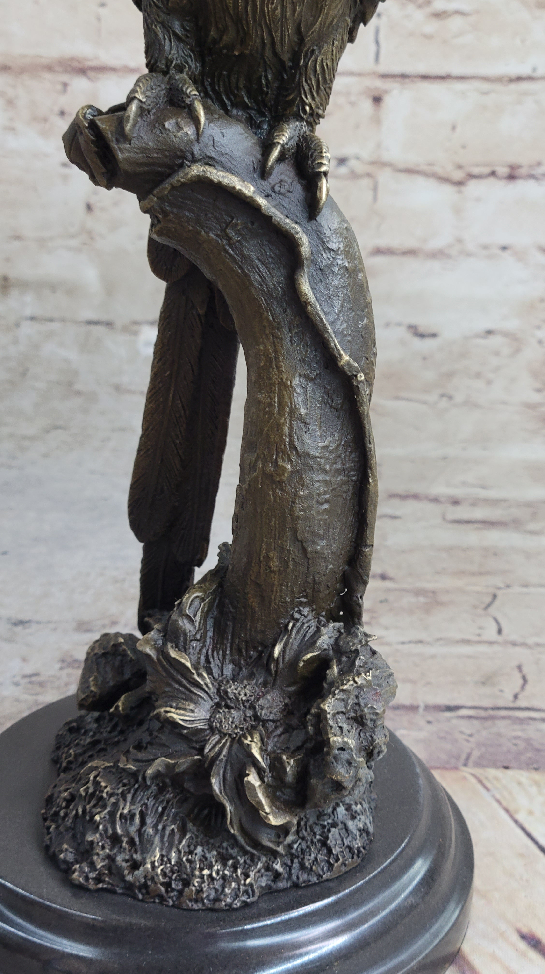 Parrot Bird Bronze Sculpture on Marble Base Signed 13" x 7"