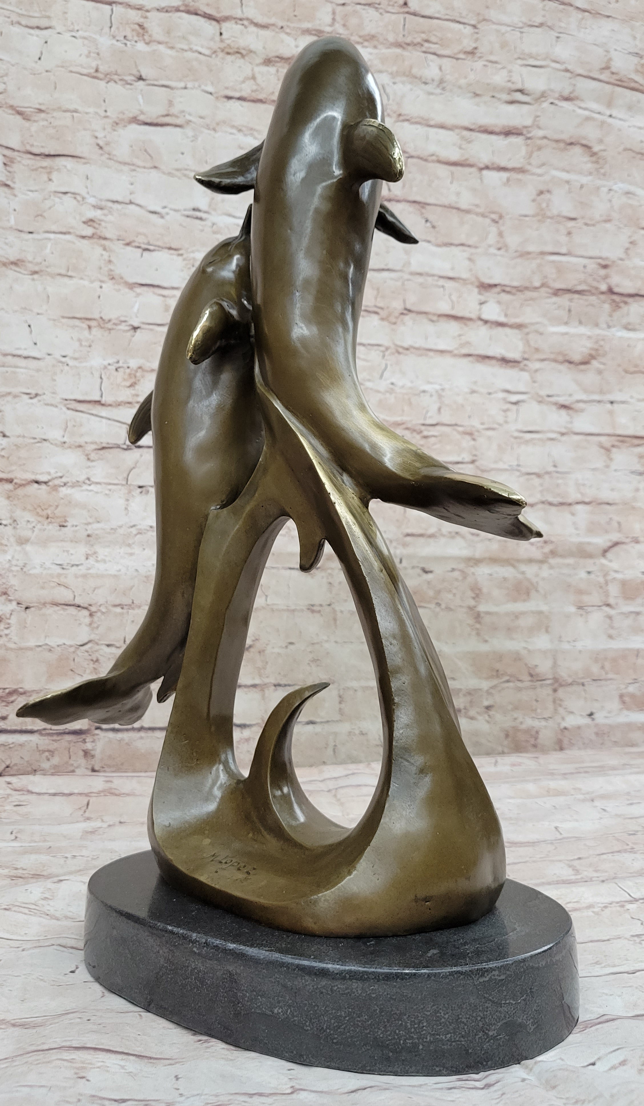 Dolphins Leaping from Water Bronze Sculpture Art