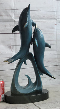 Hot Cast Bronze Leaping Dolphins Marine Life Sculpture Art