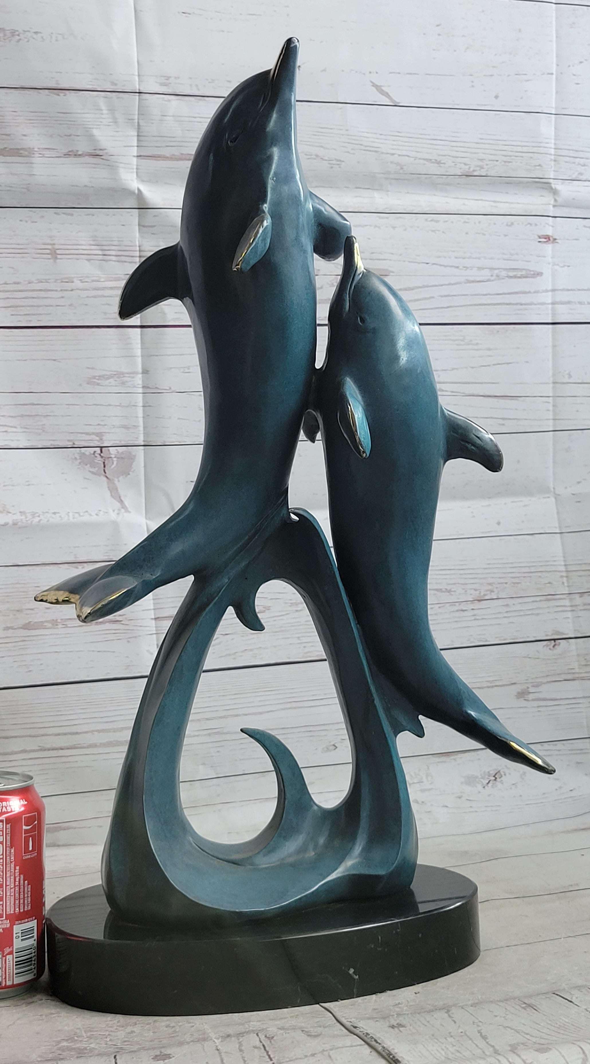 Hot Cast Bronze Leaping Dolphins Marine Life Sculpture Art