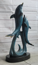 Hot Cast Bronze Leaping Dolphins Marine Life Sculpture Art