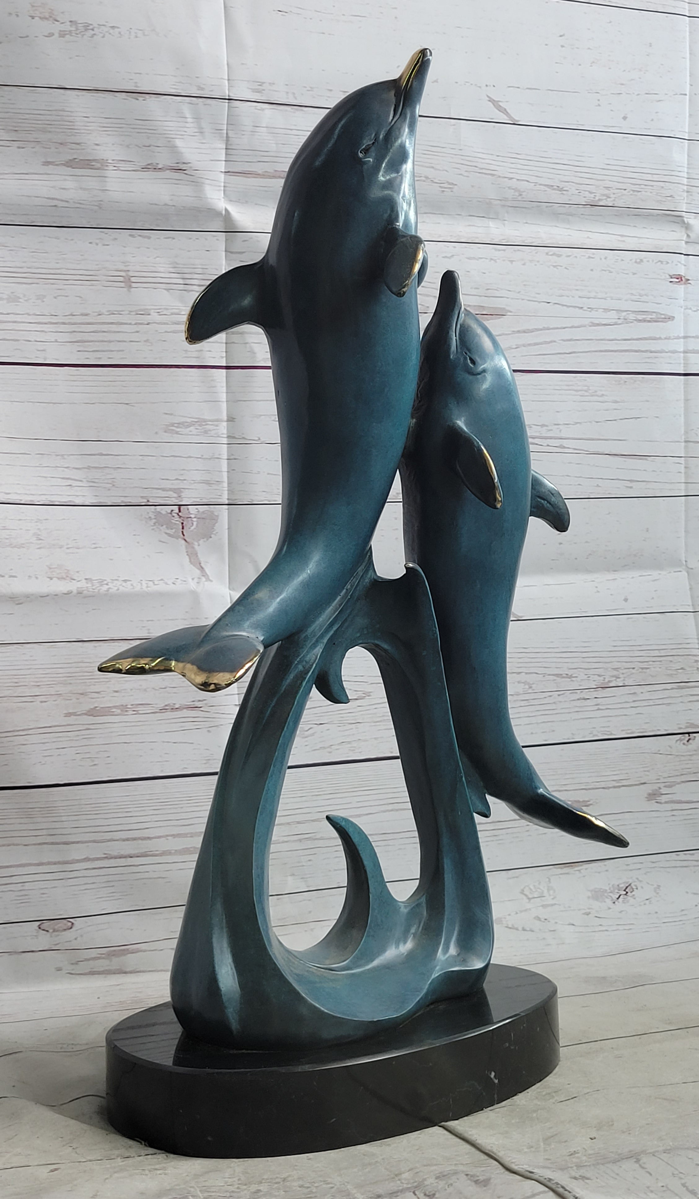 Hot Cast Bronze Leaping Dolphins Marine Life Sculpture Art