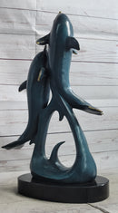 Hot Cast Bronze Leaping Dolphins Marine Life Sculpture Art
