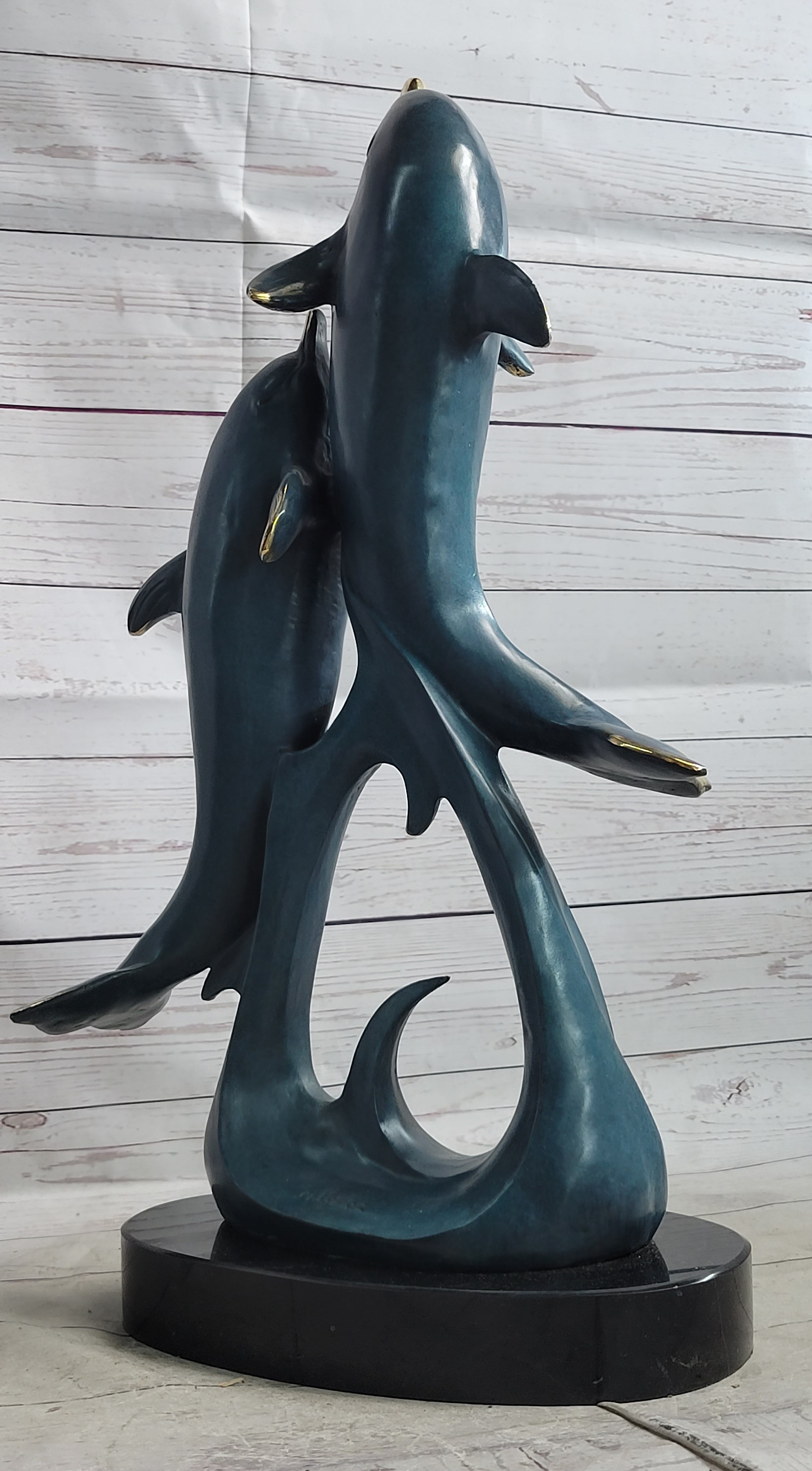 Hot Cast Bronze Leaping Dolphins Marine Life Sculpture Art