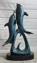 Hot Cast Bronze Leaping Dolphins Marine Life Sculpture Art