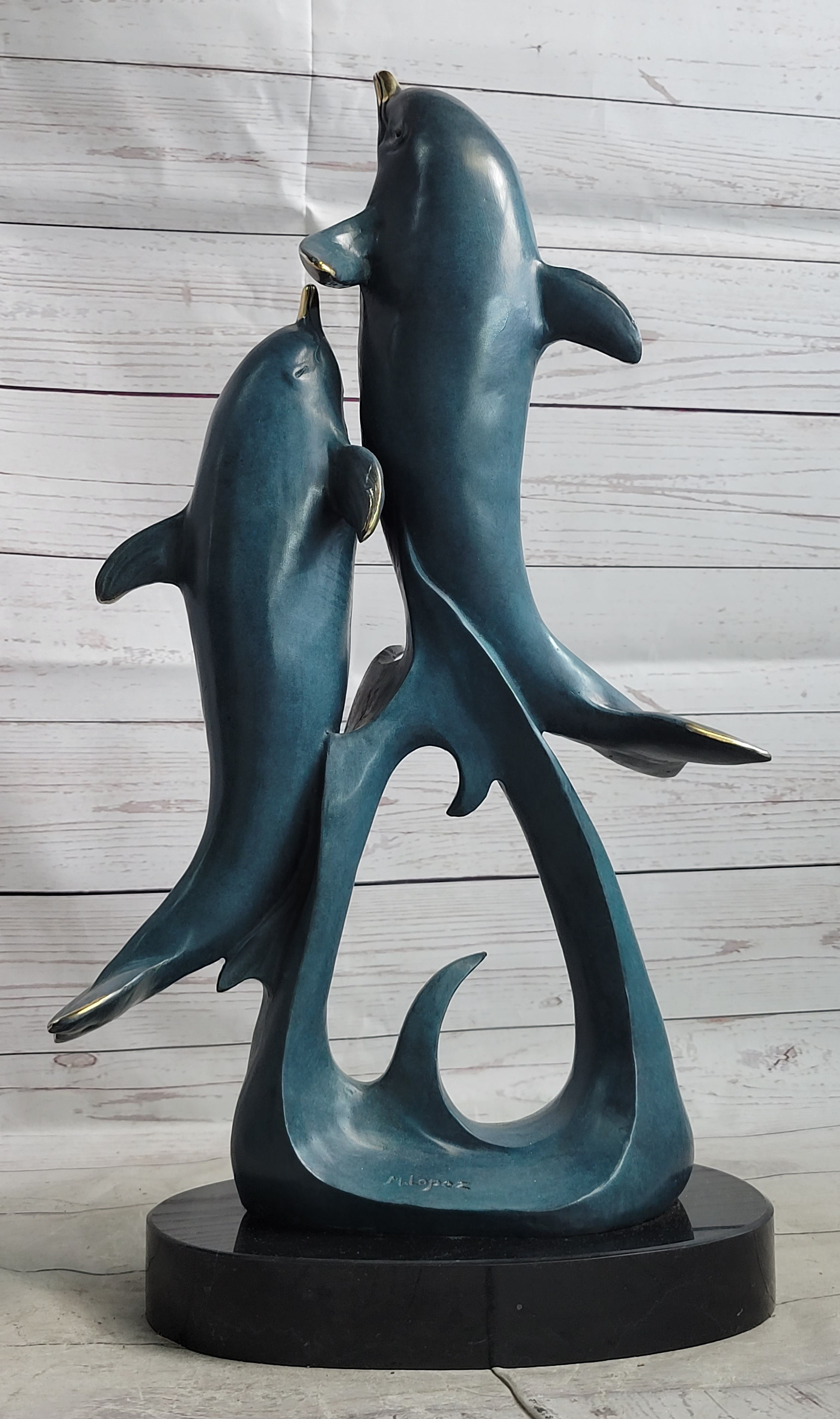 Hot Cast Bronze Leaping Dolphins Marine Life Sculpture Art