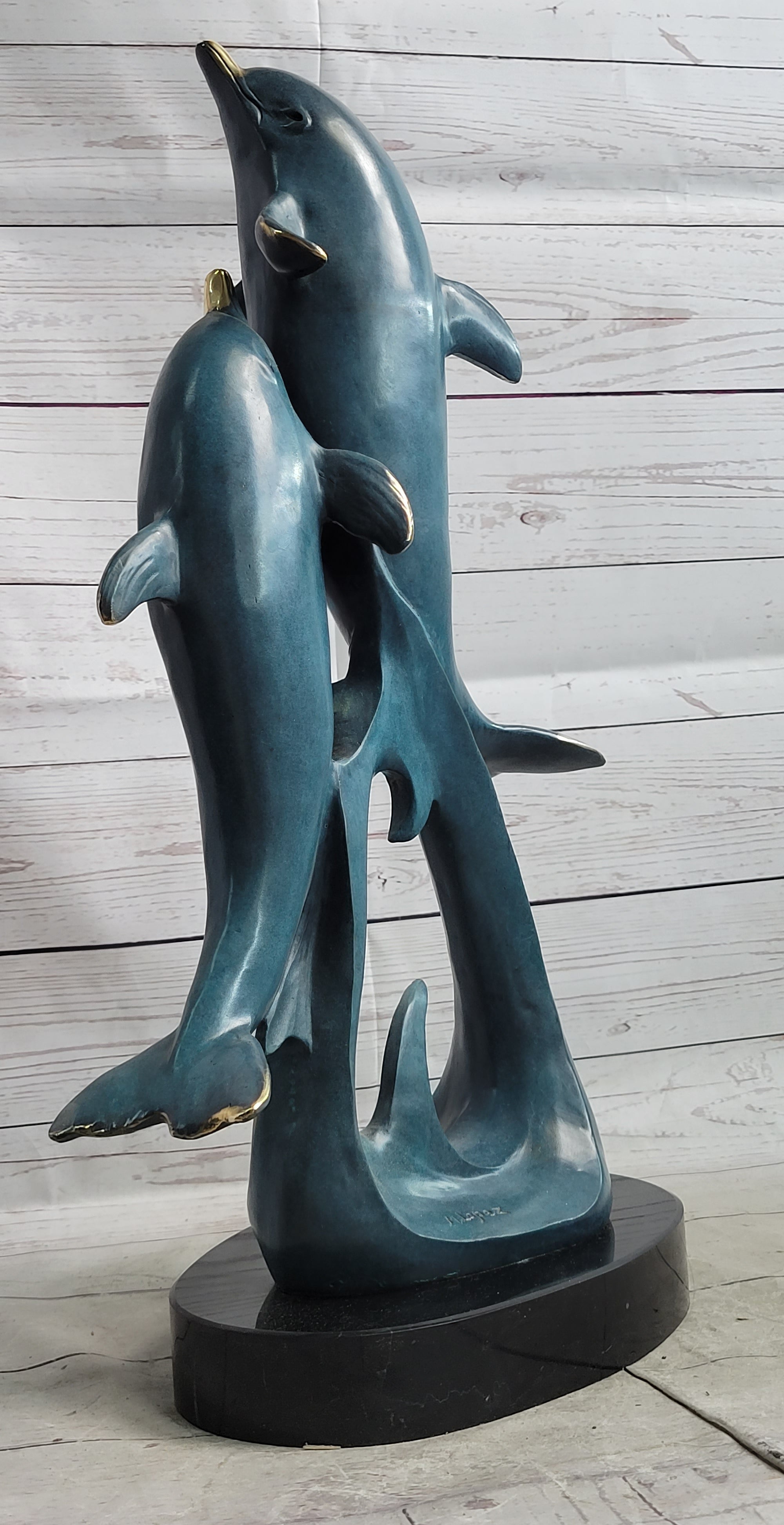 Hot Cast Bronze Leaping Dolphins Marine Life Sculpture Art