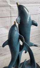 Hot Cast Bronze Leaping Dolphins Marine Life Sculpture Art