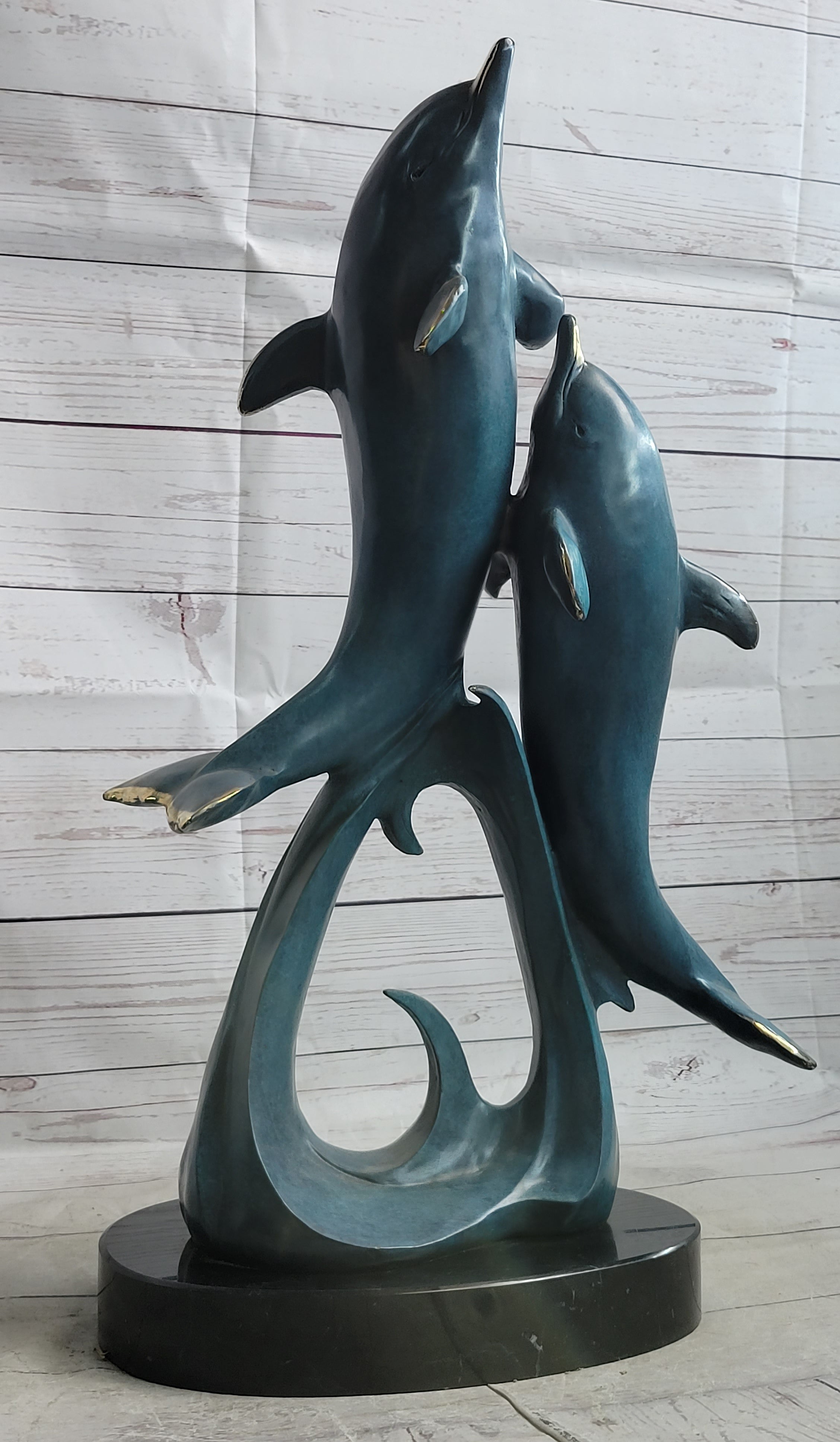 Hot Cast Bronze Leaping Dolphins Marine Life Sculpture Art