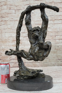 Playful Chimpanzee Swing on Bar Bronze by C. Williams