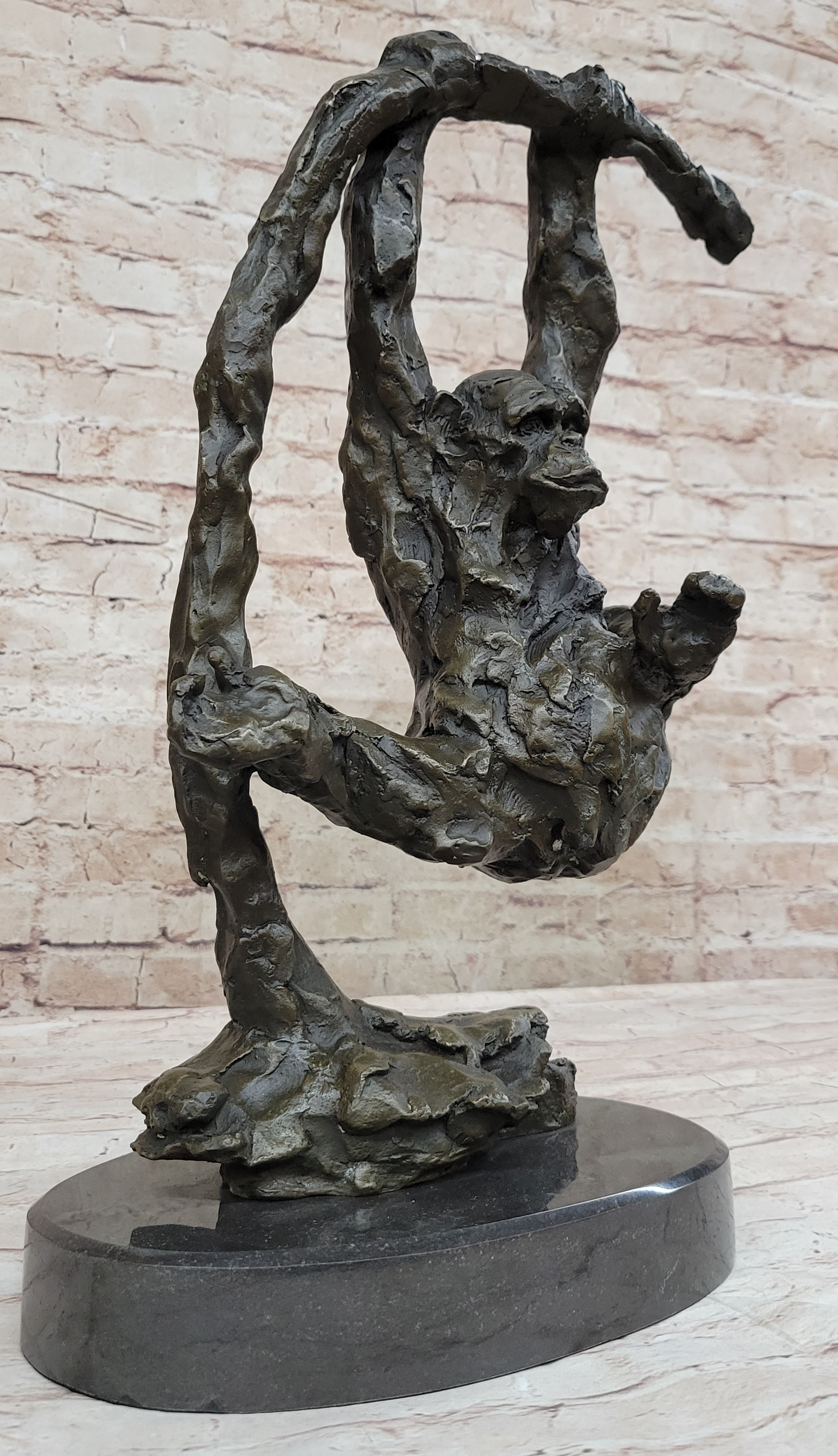 Playful Chimpanzee Swing on Bar Bronze by C. Williams