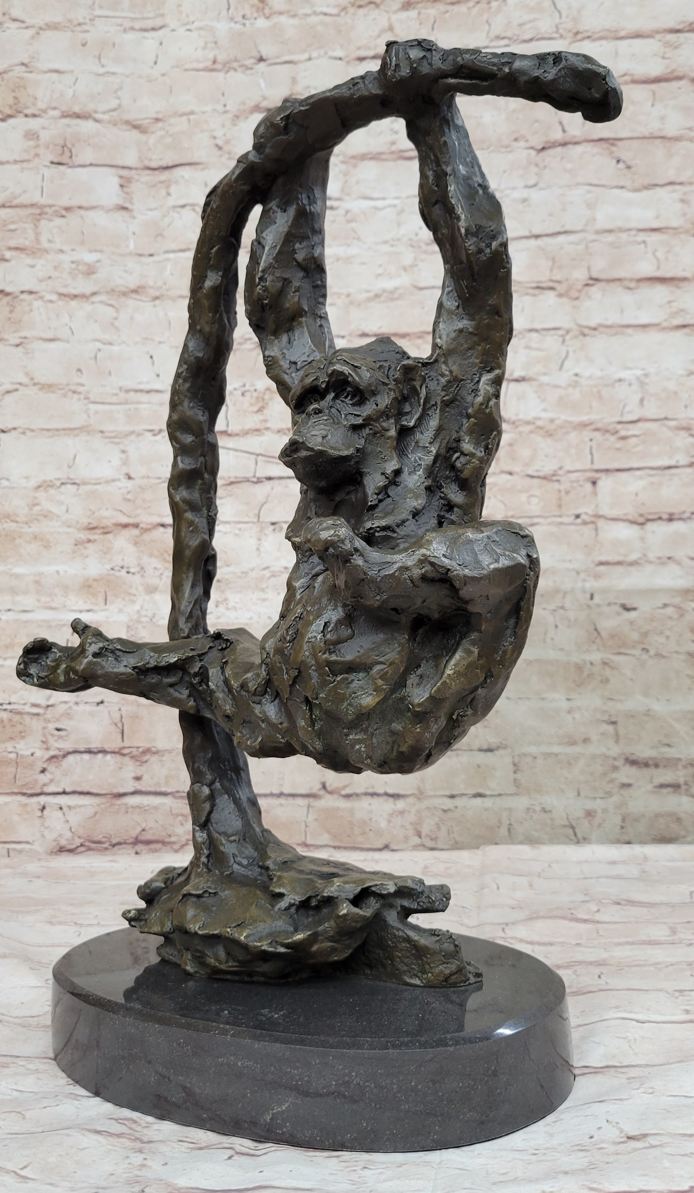 Playful Chimpanzee Swing on Bar Bronze by C. Williams