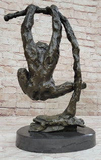 Playful Chimpanzee Swing on Bar Bronze by C. Williams