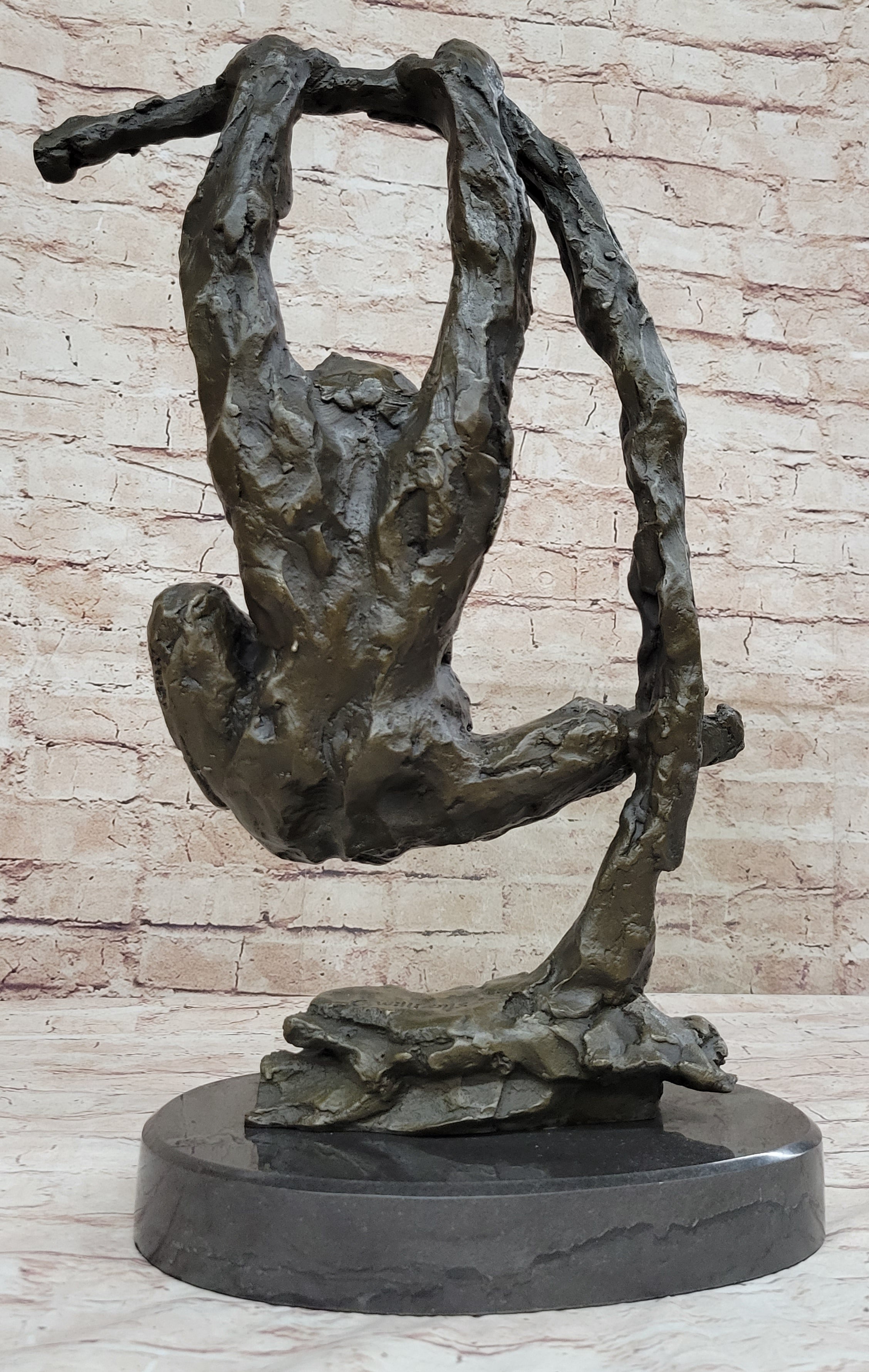 Playful Chimpanzee Swing on Bar Bronze by C. Williams