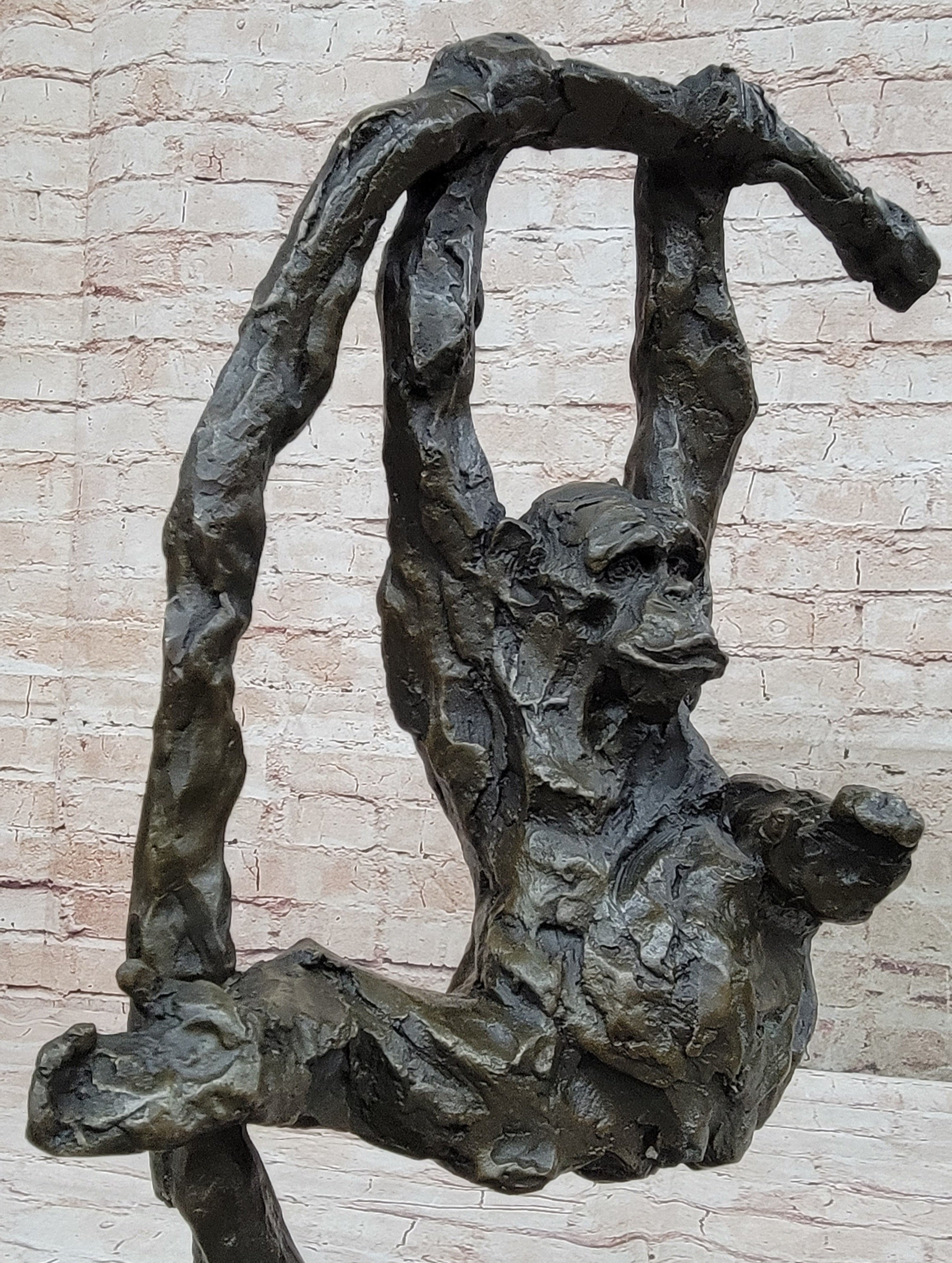 Playful Chimpanzee Swing on Bar Bronze by C. Williams