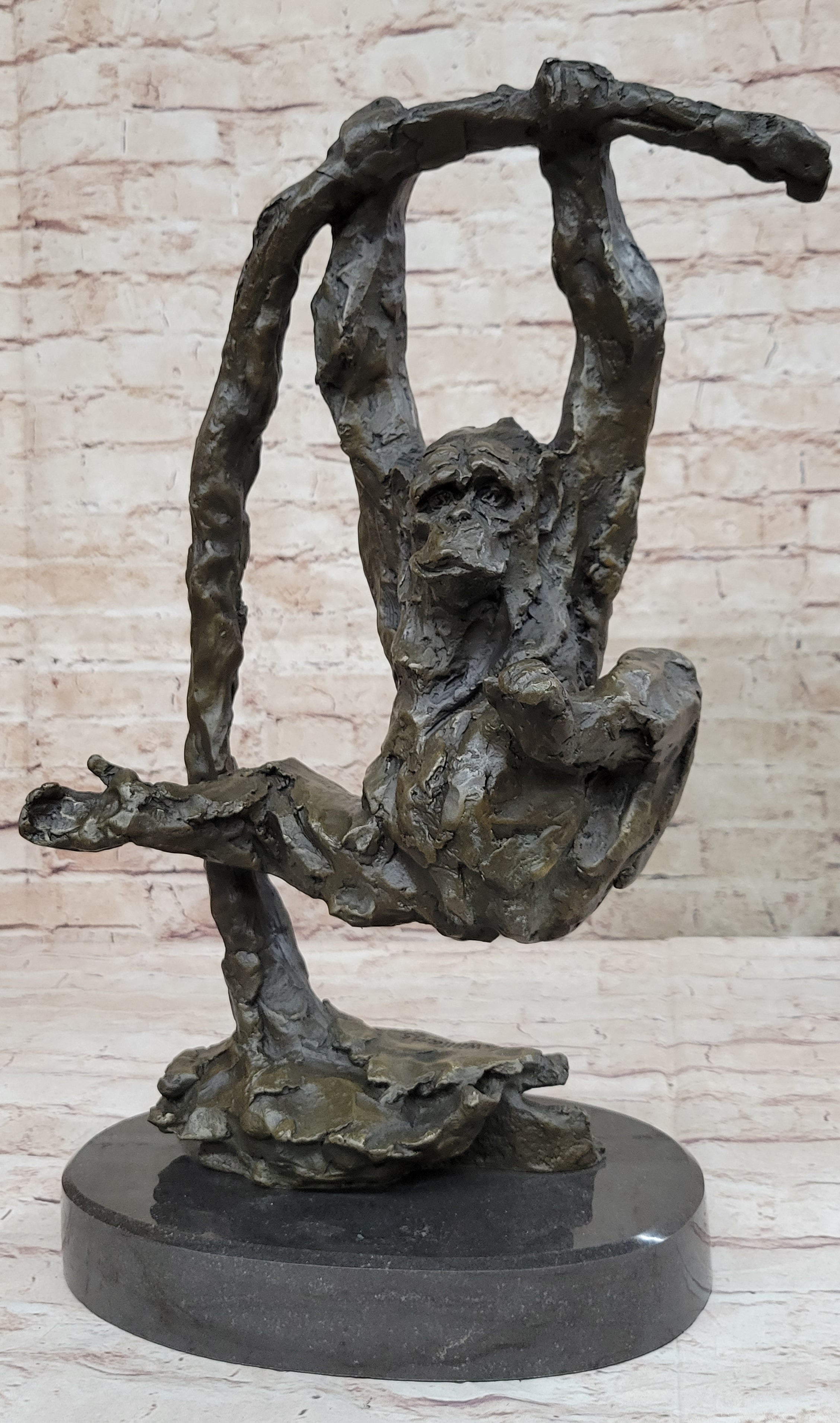 Playful Chimpanzee Swing on Bar Bronze by C. Williams