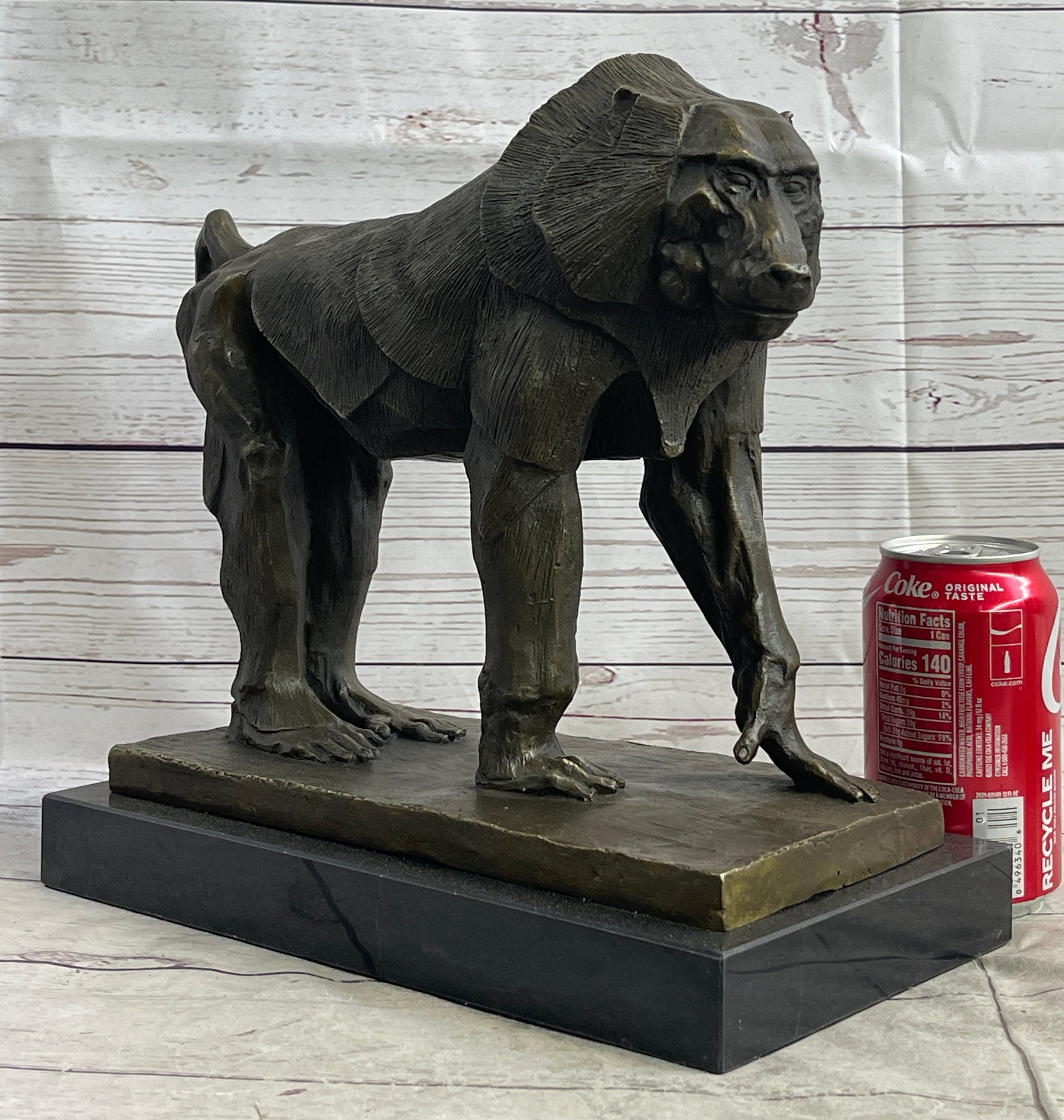 Baboon Monkey Primate Bronze Sculpture on Marble Base