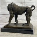 Baboon Monkey Primate Bronze Sculpture on Marble Base