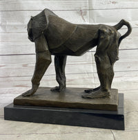 Baboon Monkey Primate Bronze Sculpture on Marble Base