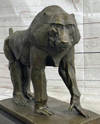 Baboon Monkey Primate Bronze Sculpture on Marble Base