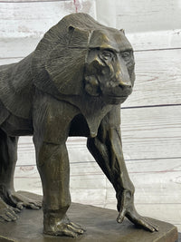 Baboon Monkey Primate Bronze Sculpture on Marble Base