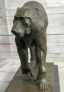 Baboon Monkey Primate Bronze Sculpture on Marble Base