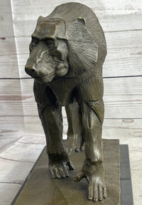 Baboon Monkey Primate Bronze Sculpture on Marble Base