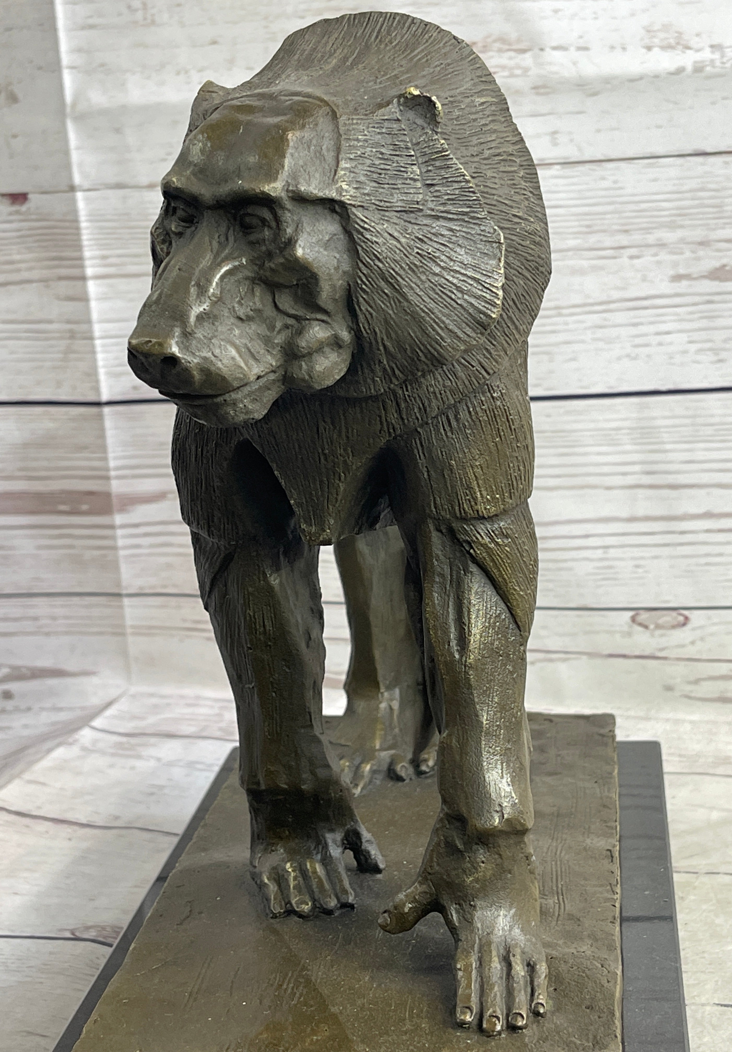 Baboon Monkey Primate Bronze Sculpture on Marble Base