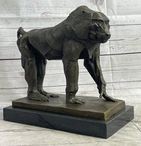 Baboon Monkey Primate Bronze Sculpture on Marble Base