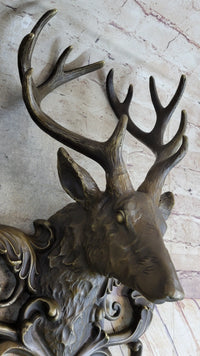 Signed Original Wildlife Elk Head Bust Bronze Sculpture