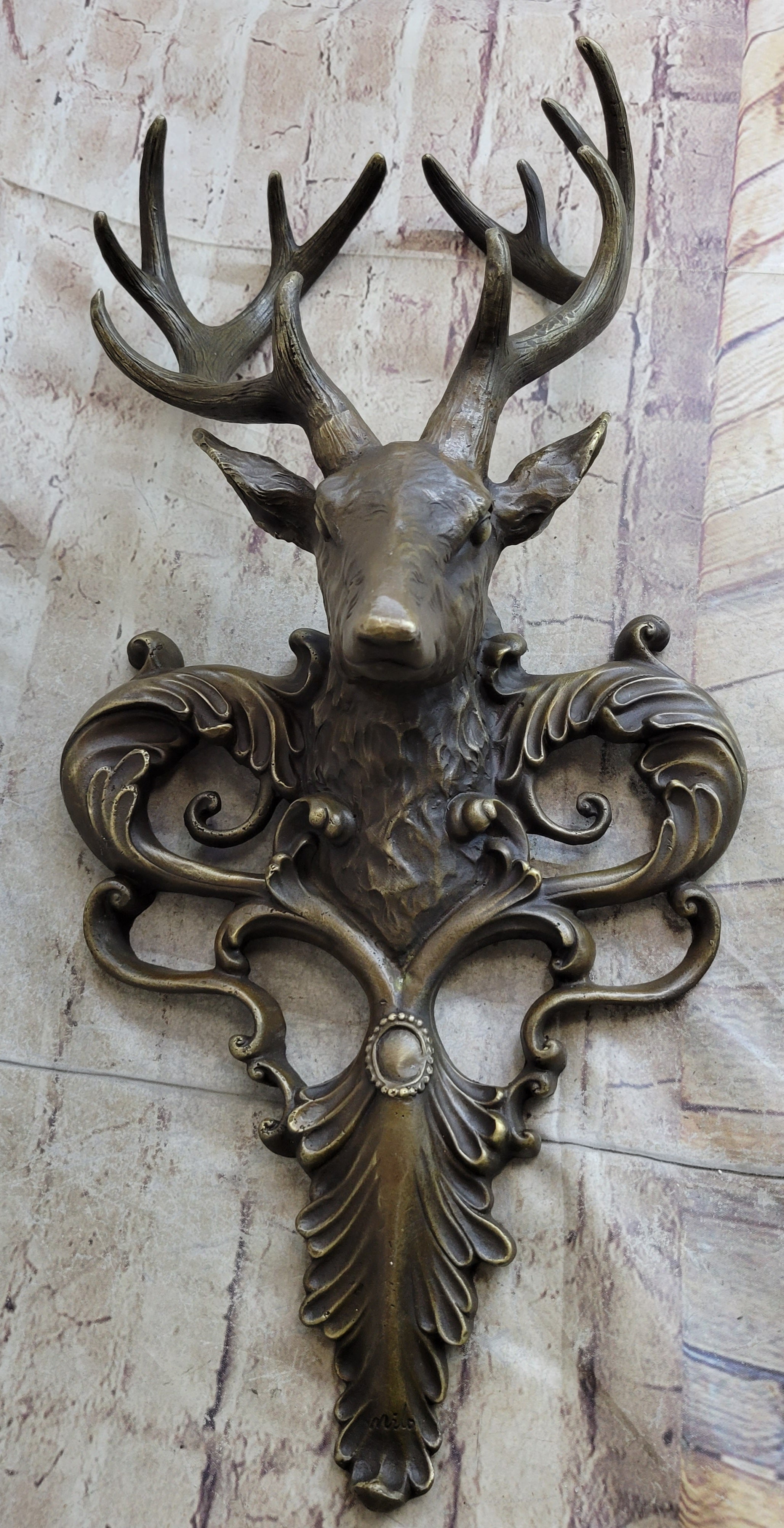 Signed Original Wildlife Elk Head Bust Bronze Sculpture