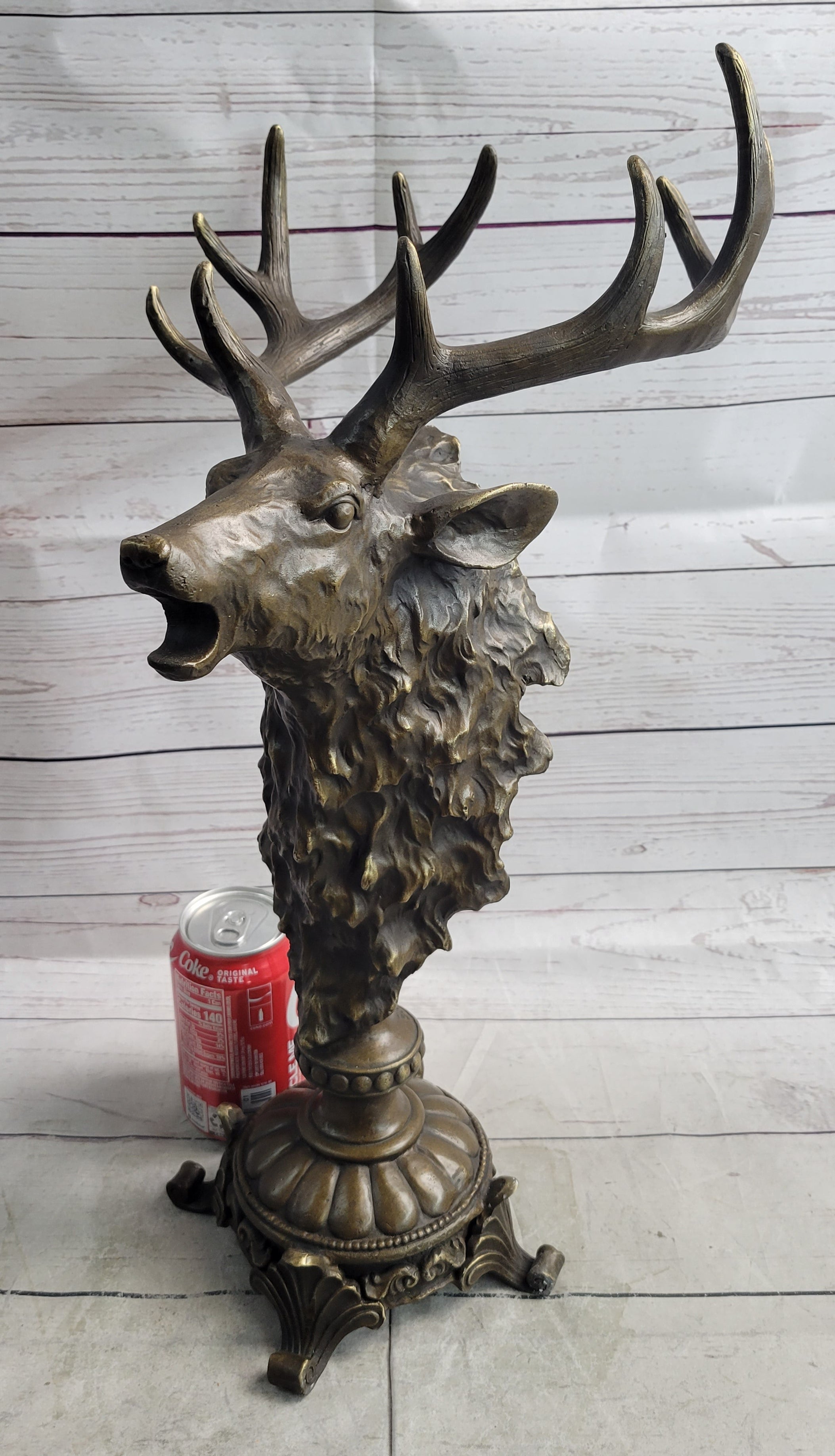 Elk Reindeer Caribou Stag Antlers Bronze Bust Sculpture