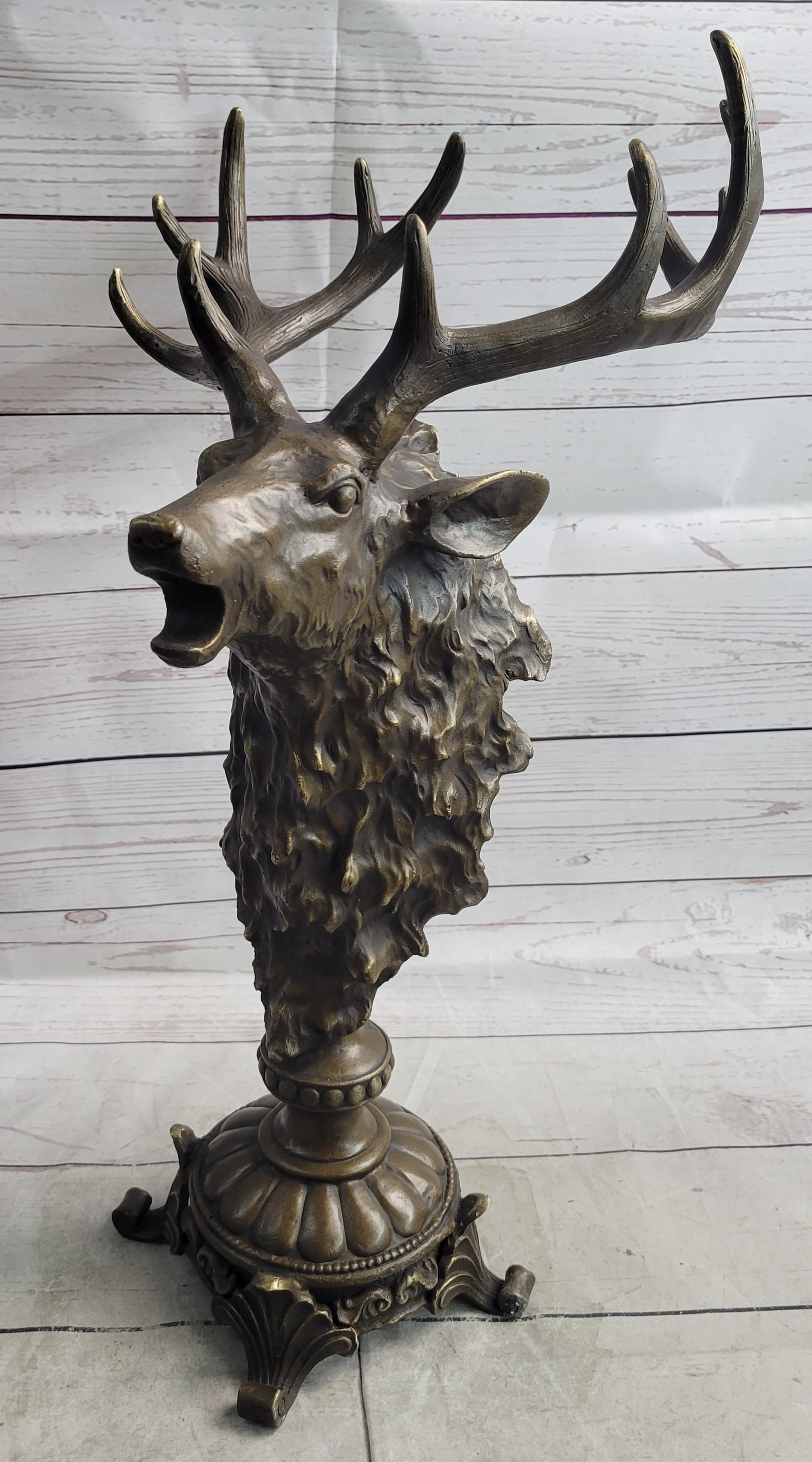 Elk Reindeer Caribou Stag Antlers Bronze Bust Sculpture