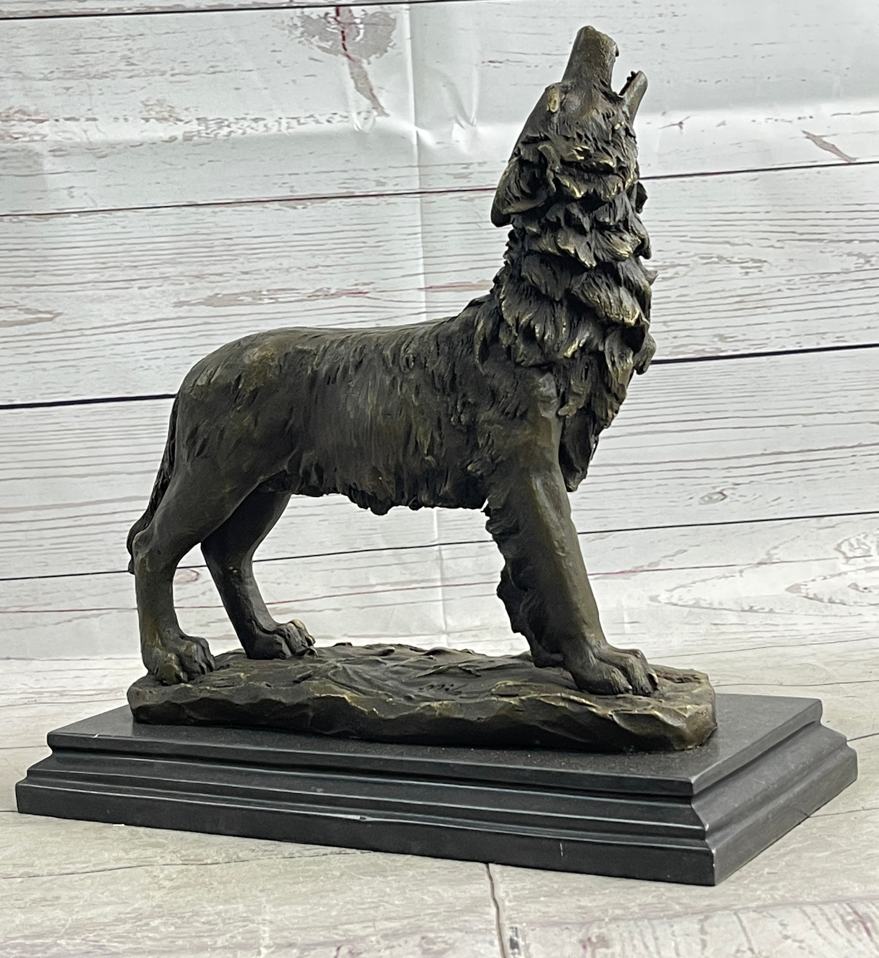 Hot Cast Bronze Howling Wolf Sculpture by Milo