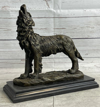 Hot Cast Bronze Howling Wolf Sculpture by Milo