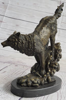 Running Wolf Bronze Sculpture on Marble Base 9.5" x 10"