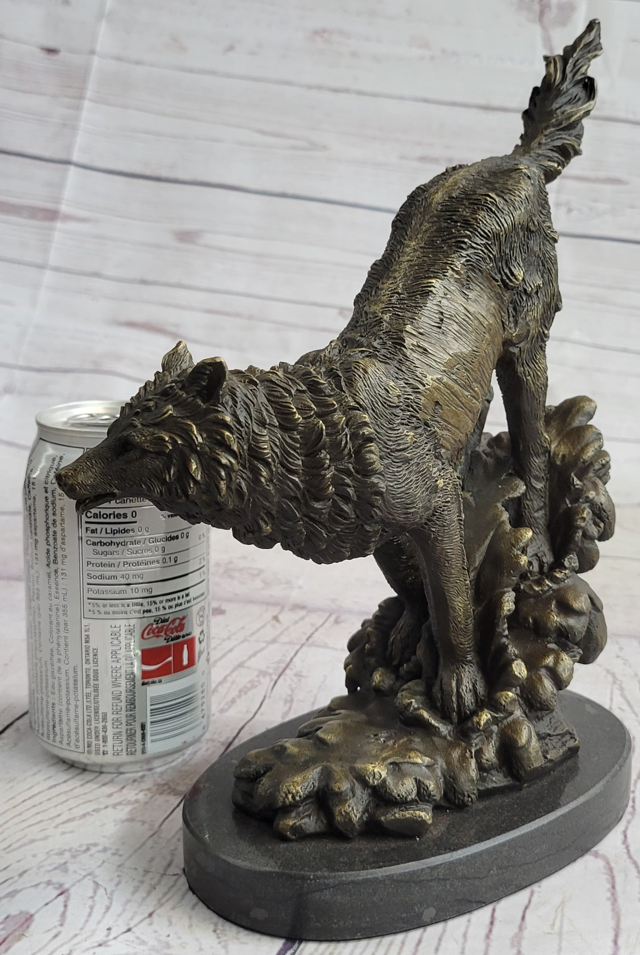 Running Wolf Bronze Sculpture on Marble Base 9.5" x 10"
