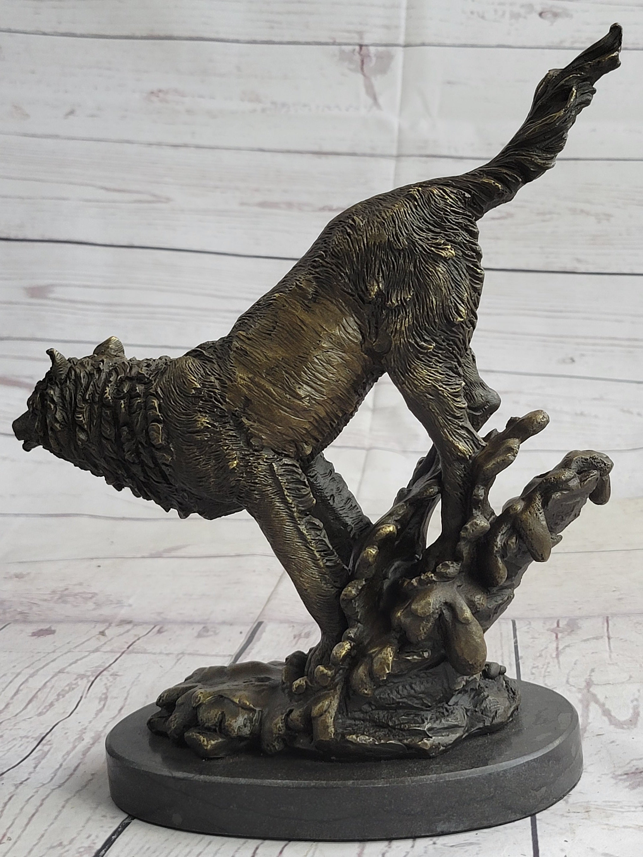 Running Wolf Bronze Sculpture on Marble Base 9.5" x 10"