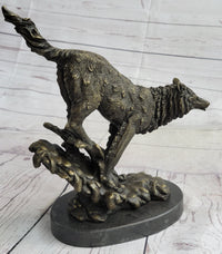 Running Wolf Bronze Sculpture on Marble Base 9.5" x 10"