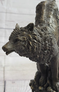 Running Wolf Bronze Sculpture on Marble Base 9.5" x 10"