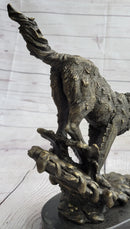 Running Wolf Bronze Sculpture on Marble Base 9.5" x 10"