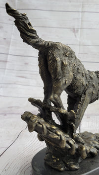Running Wolf Bronze Sculpture on Marble Base 9.5" x 10"