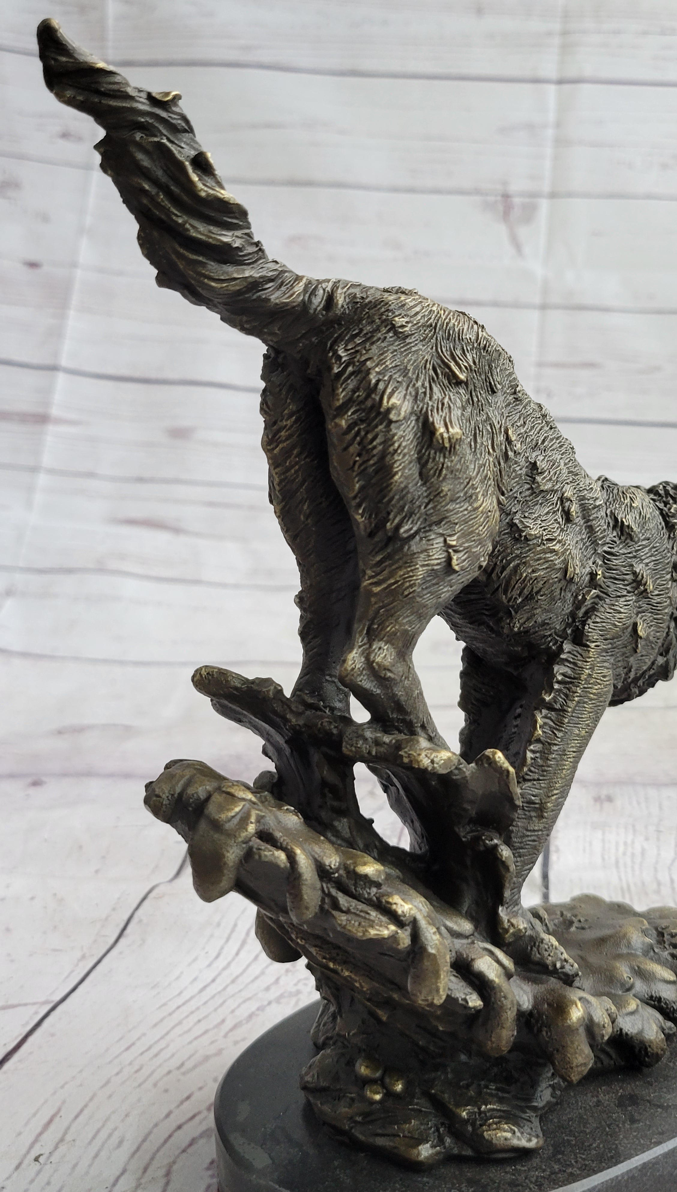 Running Wolf Bronze Sculpture on Marble Base 9.5" x 10"
