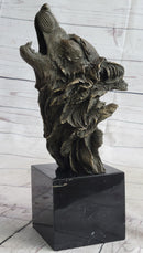 Howling Wolf Head Bust Bronze Sculpture on Marble Base 12.5" x 7"