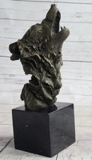 Howling Wolf Head Bust Bronze Sculpture on Marble Base 12.5" x 7"