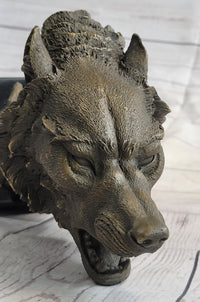 Howling Wolf Head Bust Bronze Sculpture on Marble Base 12.5" x 7"