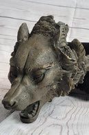 Howling Wolf Head Bust Bronze Sculpture on Marble Base 12.5" x 7"